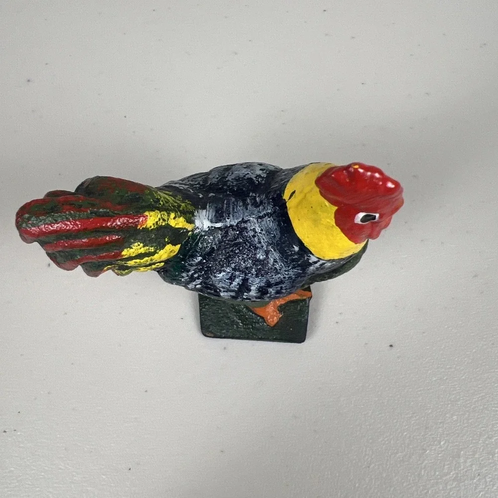 Vintage Rooster Cast Iron Chicken Hand Painted‎ Figurine Decor Paper Weight